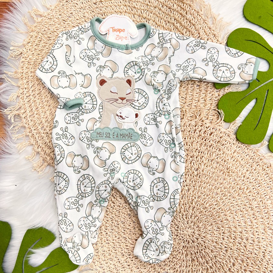 Macacão Malha Trape Zape - Meu Sol é a Mamãe - Verde e Off White